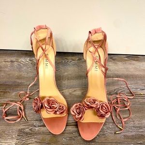 Rose gold colored tie up sandals women size 10